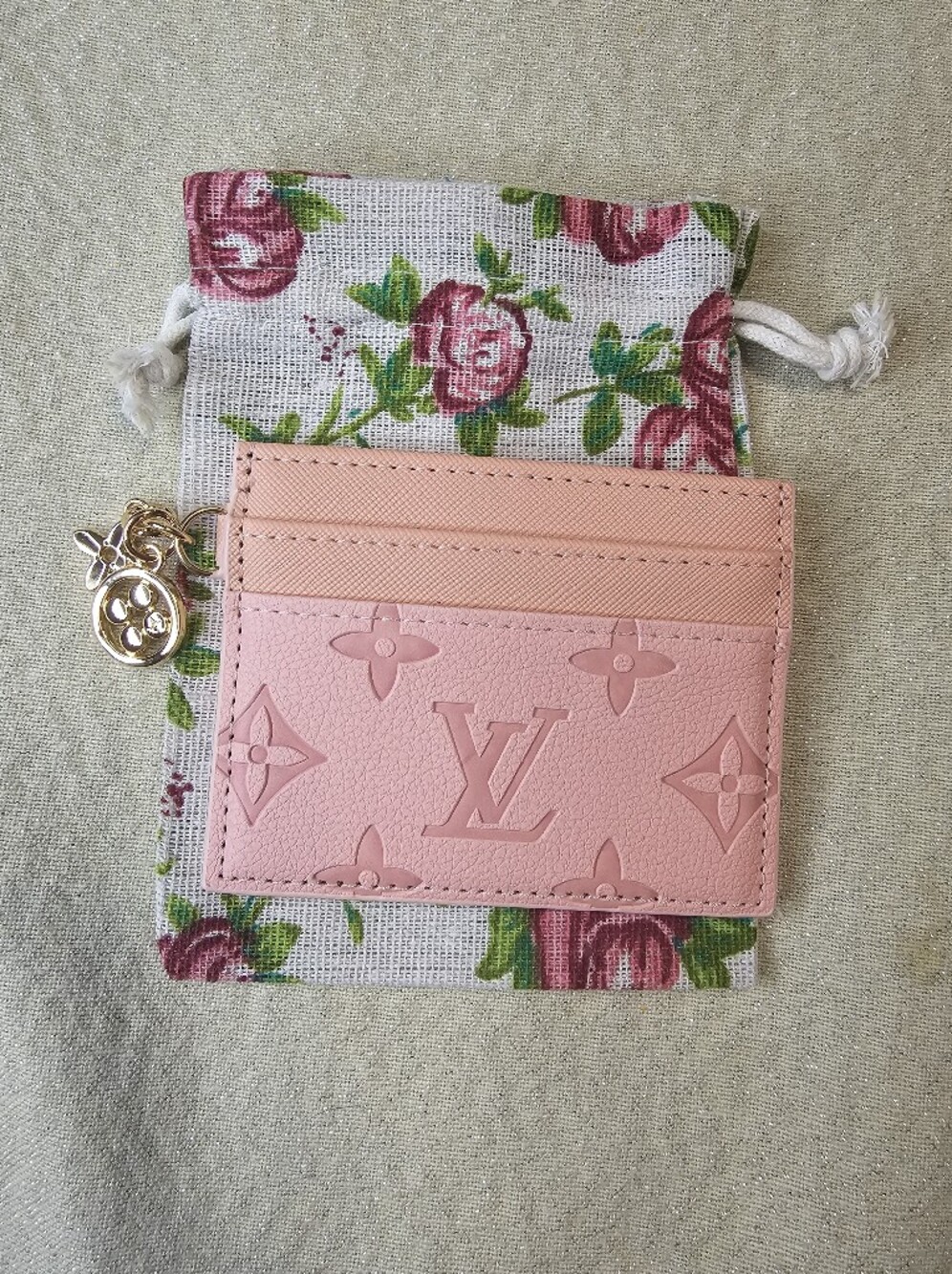 Pink Cardholder Case with Gold Tone Charm